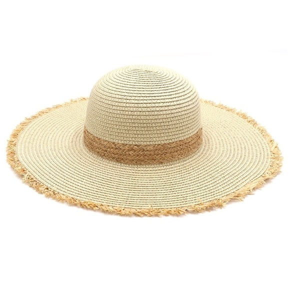 Frayed Edge Straw Floppy Hat - Picture 2 of 9